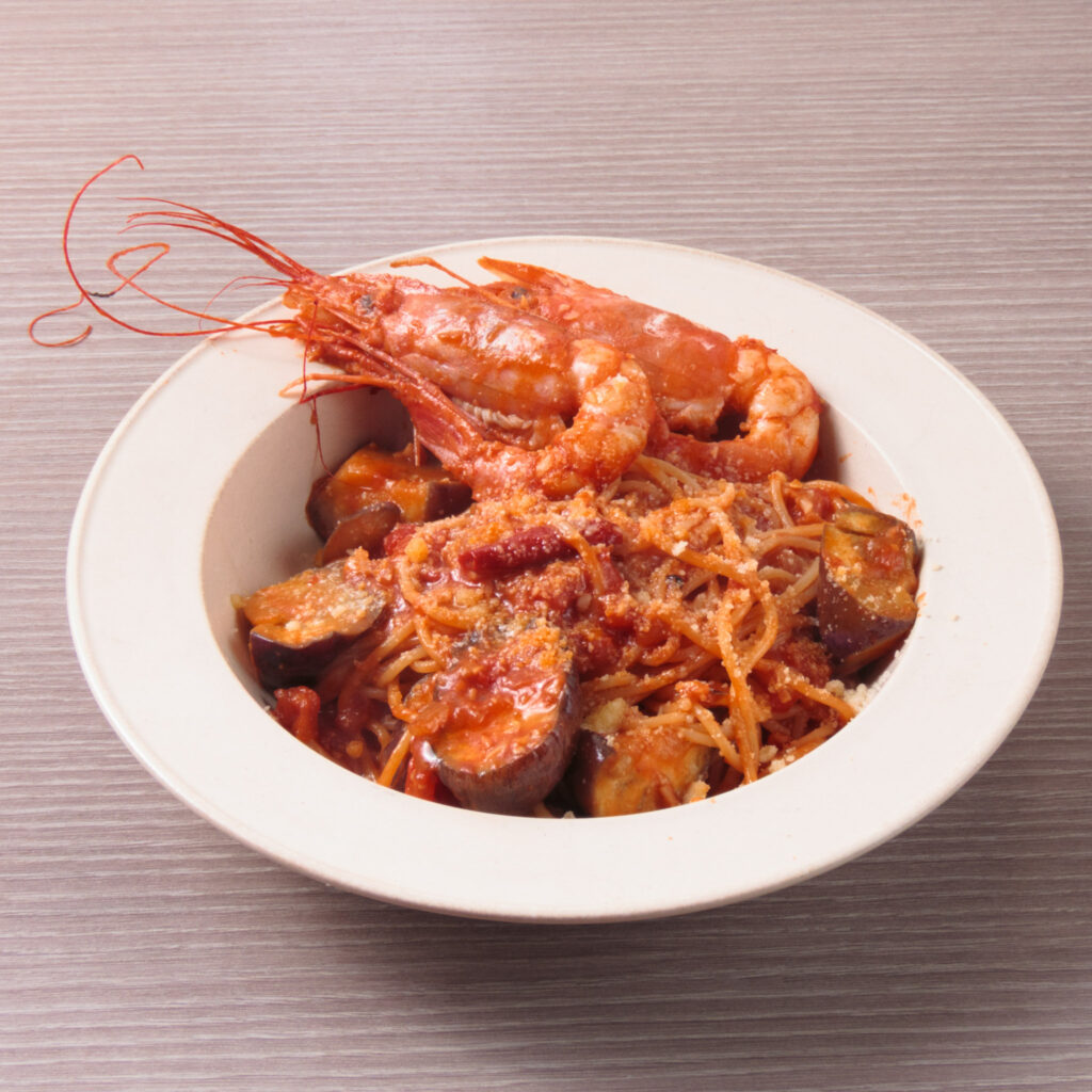 海老みそ香る赤海老とナスのアラビアータ