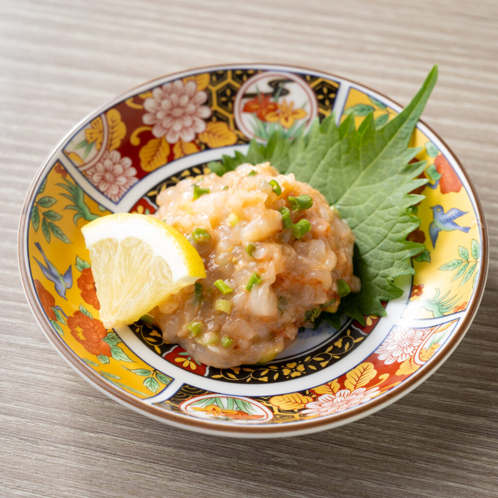 赤海老とレモンとオリーブオイルのなめろう